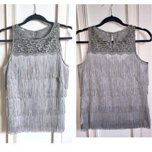 NWOT ❄️ WHBM SILVER FRINGE TOP!!!! ⬜️⬜️